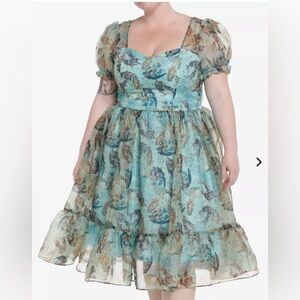 Hot Topic Aqua Mermaid-Print Sheer Midi Dress with Ruffle Hem